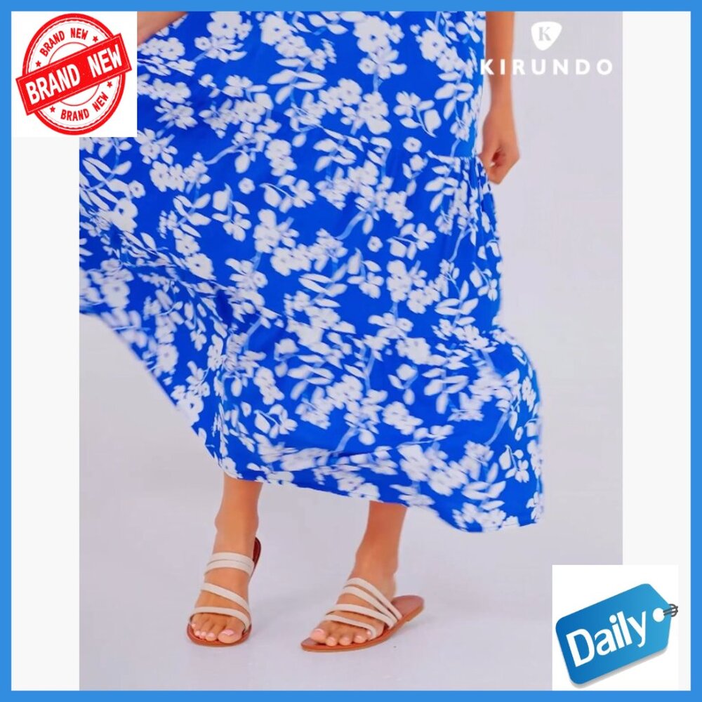 High Waist Boho Floral Maxi Skirt Lightweight Viscose Elastic Beach Casual - Picture 6 of 7